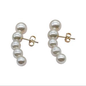18k Gold Filled Firm Simulated 5-Pearl Earrings